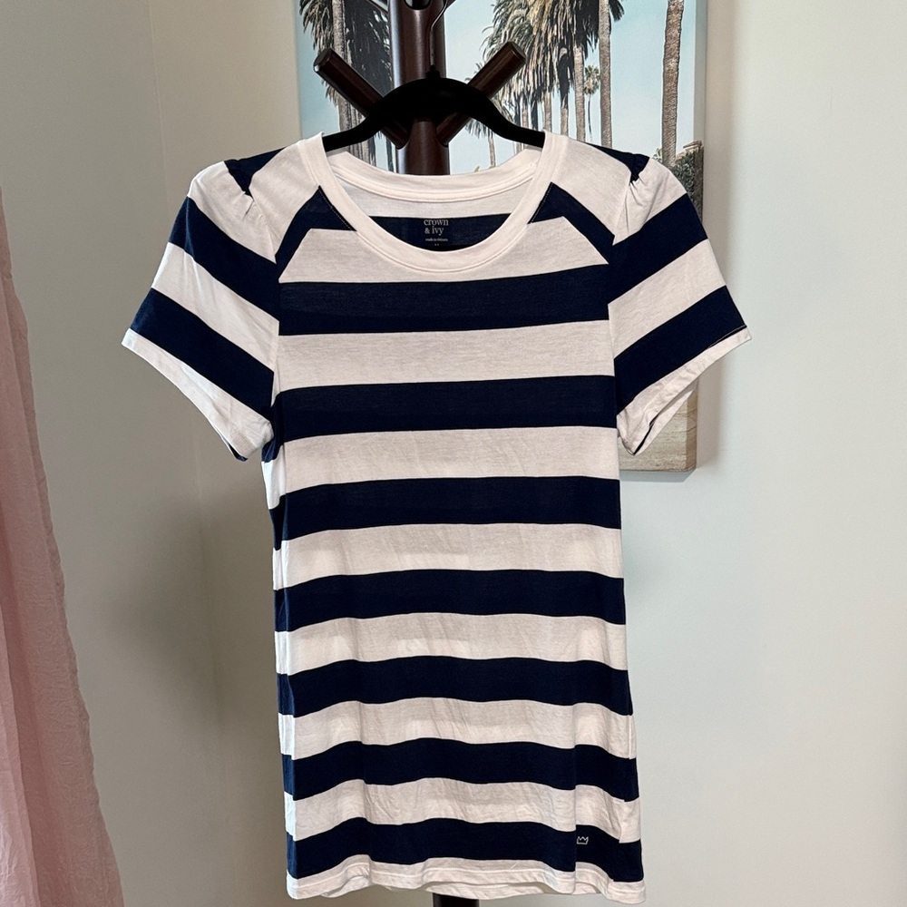Crown & Ivy Navy and White Striped Short Sleeve Tee